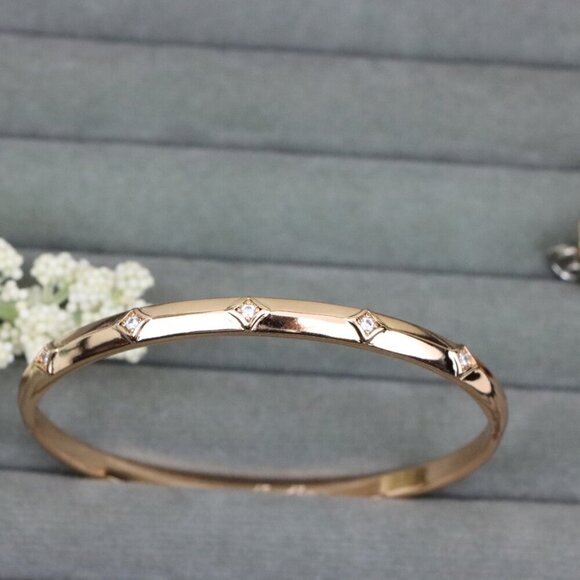 Elegant Rose Gold Bangle with Square Accents & Crystal Detailing, XPBL0510 - Picture 1 of 11
